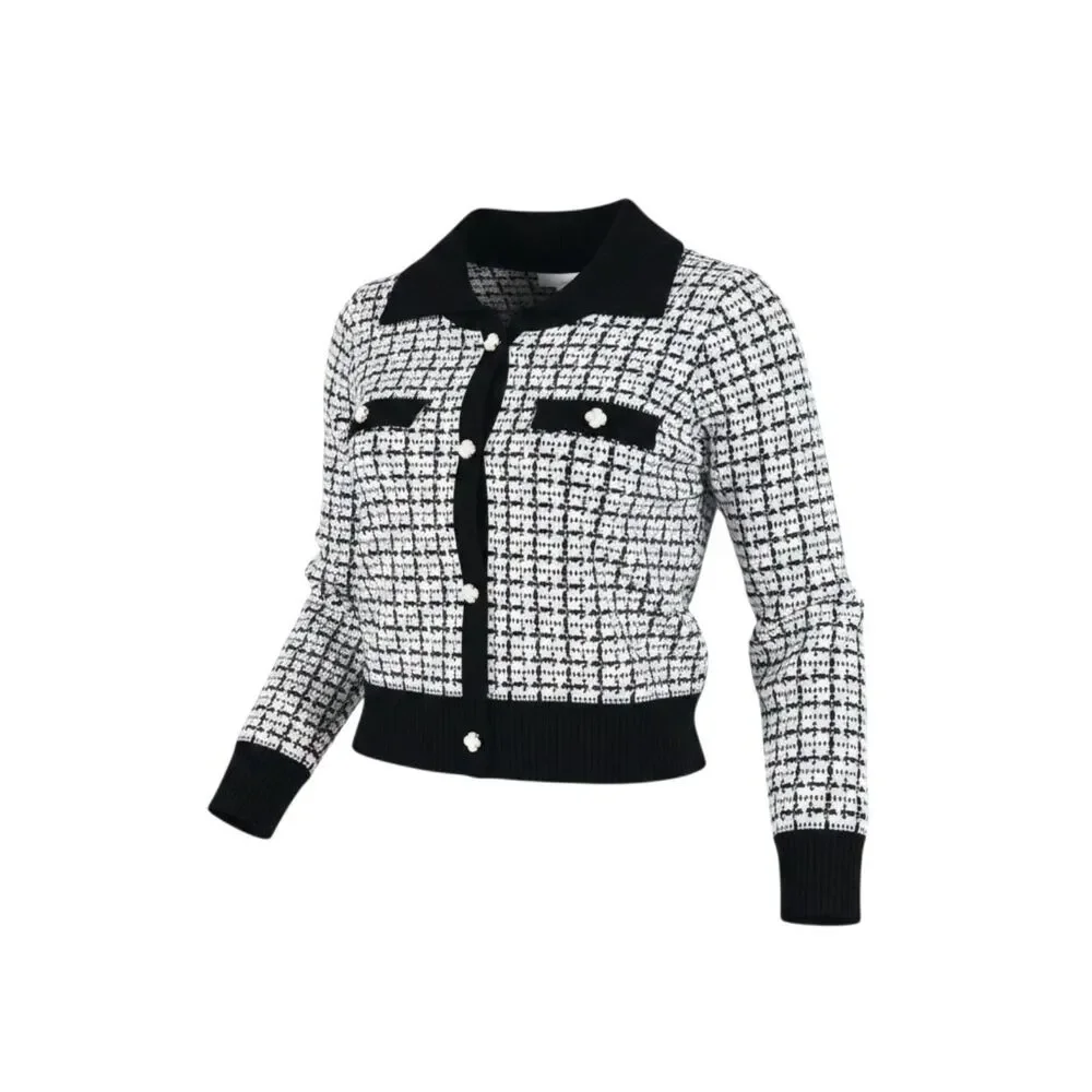 Toddler Girls Black White Tweed Knit Cardigan Sweater Size 3Y